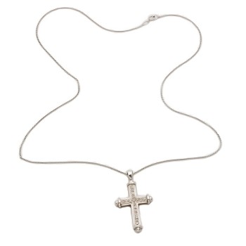 9ct White Gold Diamond 0.15cts Cross Pendant with Chain